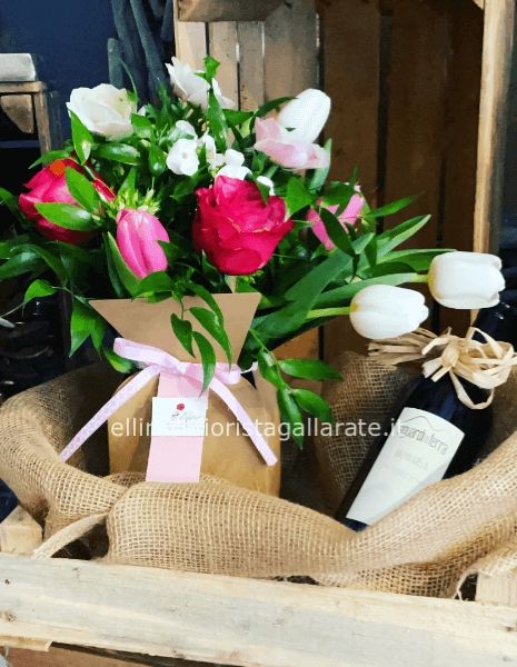 cassetta fiori e vino