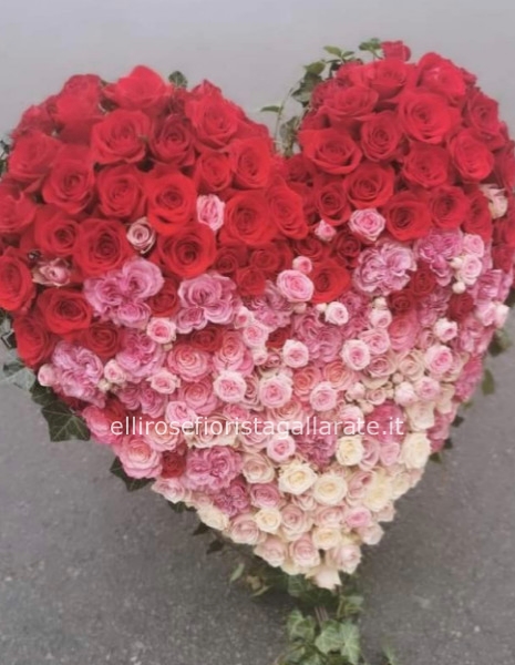 cuore di rose rosse, rosa e fucsia 160 steli , diametro della composizione 70 cm